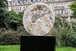 Emily Young, Bowman Sculpture, Frieze Sculpture, Regent's Park, London (3 July–6 October 2019). Courtesy Ocula. Photo: Charles Roussel.